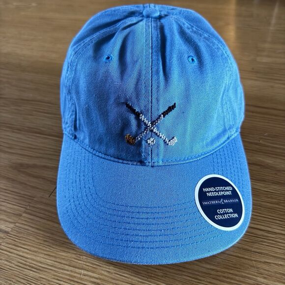 NEW Smathers & Branson Hat Hand Stitched Needlepoint Blue Golf Clubs Strapback